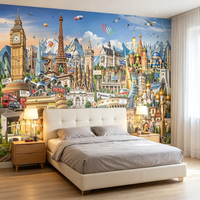 Papel Tapiz Personalizado con Diseño de Viajes por el Mundo, Collage de Lugares Famosos Globales, Mural de Montañas para Decoración de Paredes de Oficinas y Hoteles