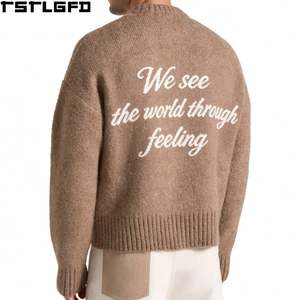 Jersey de punto texturizado con cuello redondo, color marrón, estilo relajado, puños y bajo acanalados, manga larga, gráfico con texto en la espalda, personalizado, venta al por mayor de fábrica - Product Image 2