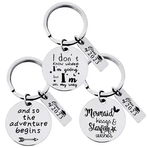 Fashion Key chain Europe and the United States stainless steel graduation season six year school gift engraved metal key chain
