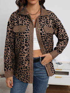 2026 stile Vintage occidentale donna autunno inverno stampa leopardata tascabile con bottone a manica <span class=keywords><strong>lunga</strong></span> <span class=keywords><strong>giacca</strong></span> di velluto a coste da donna - Product Image 4