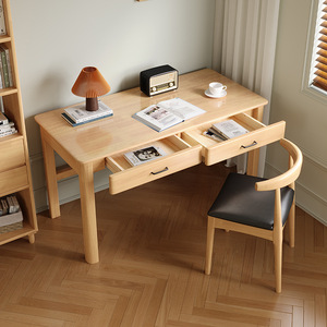 Nordic <b>Solid</b> <b>Wood</b> <b>Desk</b> 0.8m1m1.2m1.4m With Drawers Study Home Office <b>Desk</b> - Product Image 3