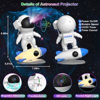 Projecteur d'étoiles fusée astronaute, rotation 360° réglable, LED, 13 disques de films, minuterie USB, lampe ciel étoilé nébuleuse planétarium artistique