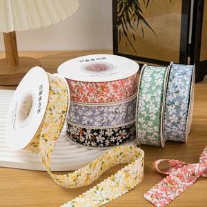 Ruban de col DIY imprimé floral scintillant écologique de 2,5 cm, 100 % polyester, pour vêtements, robes, chapeaux, nœuds faits main, style pastoral - Product Image 1