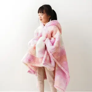 Флисовое розовое одеяло с капюшоном на заказ, пригодное для носки, одеяло большого размера с капюшоном для детей, одеяло для подарка девочке