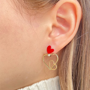 Orecchini pendenti a cuore rosso dolce per donna, accessori per l'orecchio cavi per uso quotidiano - Product Image 4