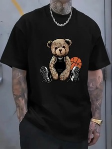 Camiseta Holgada de Algodón 100% para Hombre, Estilo Hip Hop, de Alta Calidad, Bordada, Casual, con Diseño de Oso Impreso - Product Image 1