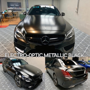 Film de protection de carrosserie automobile en vinyle satiné noir métallisé mat polymère extensible PET de luxe 6-8 mil, anti-rayures, à changement de couleur - Product Image 1