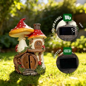 Cabane champignon de conte de fées en résine avec lumière solaire, veilleuse, décoration de jardin, pelouse, rocaille, aménagement paysager, ornements modernes - Product Image 3
