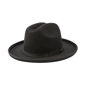مخصص شعار للجنسين إمرأة رجل أسود 100% الصوف كبيرة القبعات الفاخرة نشمر قبعة بحافة واسعة قبعة لبّاد