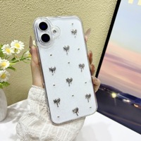 Étui de téléphone de luxe avec paillettes brillantes et nœud pour iPhone 16 15 14 13 12 11 Pro Max Plus, coque transparente en silicone antichoc