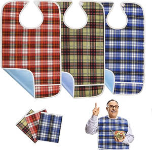 Wholesale Washable <strong>Bibs</strong> for Eating Reusable Clothing Protector Waterproof Extra Long <strong>Adult</strong> <strong>Bib</strong> Checkered Printing - Product Image 6