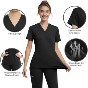 Ensemble uniforme d'hôpital FOXA pour femmes, haut à col en V et pantalon de jogging avec poches utilitaires - Product Image 3