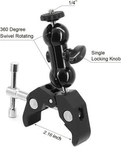 Support de caméra professionnel en aluminium avec rotule, bras à friction magique et pince crabe noire pour DSLR/flash LED/lumière vidéo LCD - Product Image 2