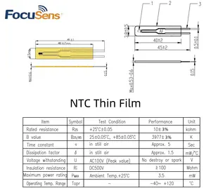 FOCUSENS 공장 도매 45mm 3977 10K 옴 3% NTC 서미스터 정밀 박막 칩 저항 발열체