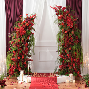 A9158 Arche de mariage en corne avec base en tissu et composition florale de delphinium <span class=keywords><strong>rouge</strong></span> pour toile de fond - Product Image 3