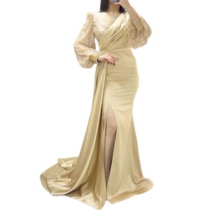 Vestido de Noche con Cuello en V, Manga Larga, Lentejuelas, Abertura y Capa Transparente para Fiesta Formal - Product Image 5