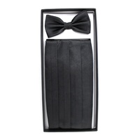 Vente en gros de smoking banquet fête pour hommes fabriqué en Chine couleur unie noir satin polyester cadeau de mariage ensemble Cummerbund et noeud papillon