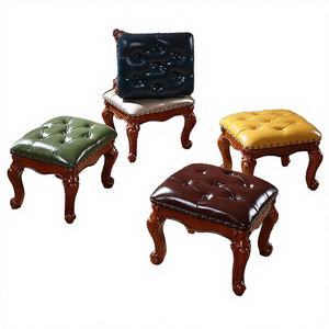 Tabouret carré en cuir véritable américain traditionnel de haute qualité, en bois massif, pour appartement, salon, maison, style rétro, tabouret à chaussures - Product Image 3