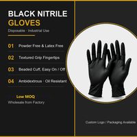 Gants jetables en nitrile noir en gros, gants de travail industriels sans poudre pour mécaniciens et nettoyage OEM