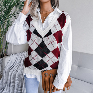 Women Oversized Knit <strong>Vest</strong> Sleeveless <strong>Sweater</strong> <strong>Argyle</strong> Pattern Women's Fall Knitted <strong>Sweater</strong> <strong>Vest</strong> Ladies Casual <strong>Vest</strong> Waistcoat - Product Image 5