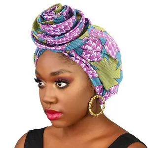 Ankara Print Vintage Fashion Satin Lining Women Cancer Chemo Caps Double Layer Party 3D Flower Ankara Turban For Female