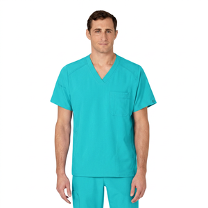 Haut de blouse médicale vert à col en V pour homme, en coton et polyester tissé, uniforme d'hôpital - Product Image 2