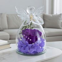 Dôme en verre éternel avec têtes de roses préservées, petit ange, ornement cadeau pour Noël, la Saint-Valentin, la fête des mères