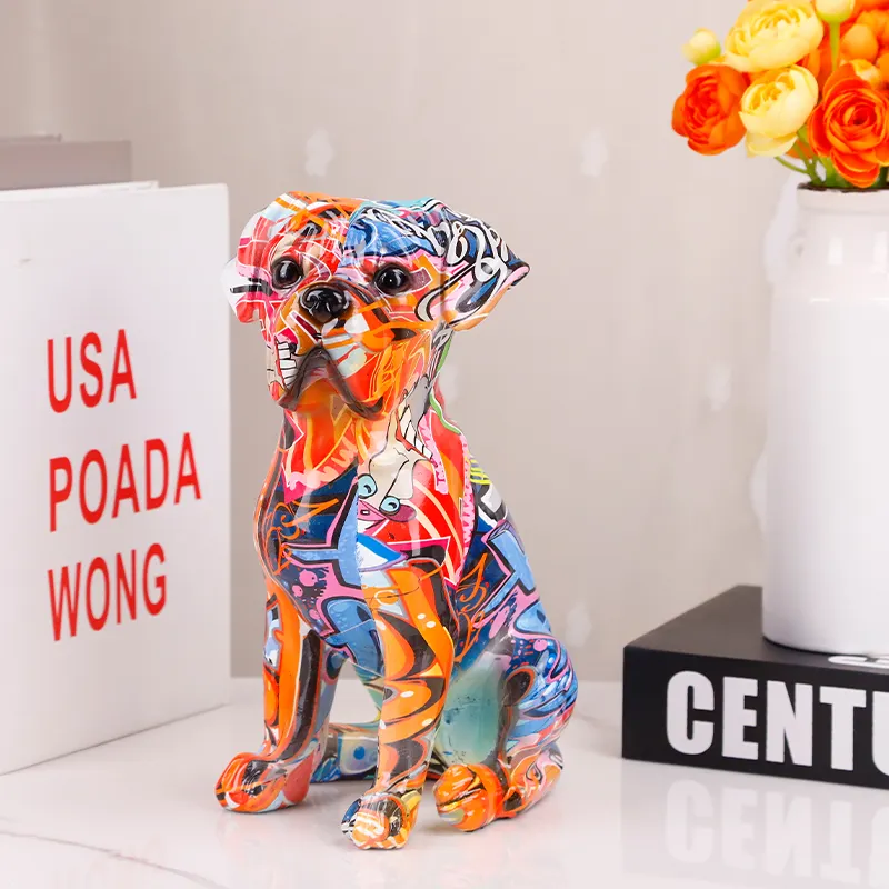 रेडेको नई आगमन प्यारा रंगीन फ्रेंच कुत्ते की मूर्ति आभूषण राल कुत्ते की मूर्ति उपहार घर की सजावट के लिए