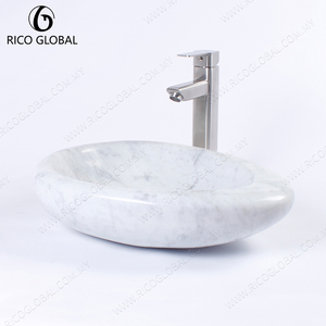Lavabo en marbre blanc, lavabo ovale, lavabo de salle de bain à poser sur le comptoir, design intégré en une seule pièce - Product Image 2
