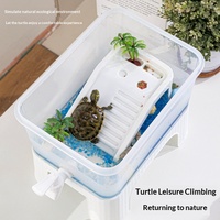 Bassin pour tortues en plastique, boîte pour reptiles, grande et petite taille, avec plateforme de basking et valve de drainage, habitat pour animaux de compagnie, boîte d'aquarium