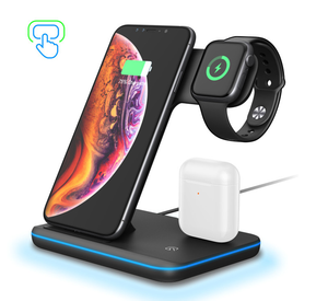 Cargador inalámbrico Qi para teléfono móvil, estación de carga <span class=keywords><strong>3</strong></span> en 1, portátil, para iPhone, auriculares Air Pod - Product Image 1