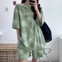 Ensemble T-shirt à manches courtes et col rond en dentelle unie et short longueur genou pour femme, style streetwear, 100 % coton, coupe ample