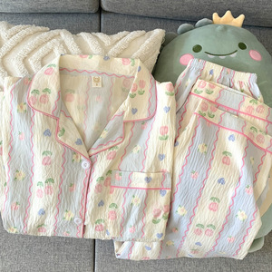 Ensemble pyjama deux pièces en coton tricoté pour <span class=keywords><strong>femme</strong></span>, taille élastique douce, vêtements de détente, personnalisable B2B, collection printemps-été - Product Image 6