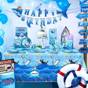 DAMAI Shark Party Supplies Disposable Plates Set Birthday <b>Decorations</b> Kids Theme Party Tableware - Product Image 5