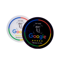 Cartes NFC en acrylique Dia 100mm Étanches RFID 13.56MHz Mini balise NFC avec code QR et avis Google