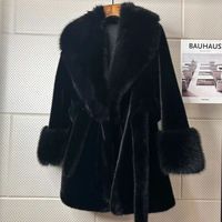 Nouvelle Arrivée 2025 – Manteau Long et Élégant avec Col en Fourrure Naturelle Luxueux à Col en V, Imitation Vison Européen Écologique et Peluche en Fourrure de Renard