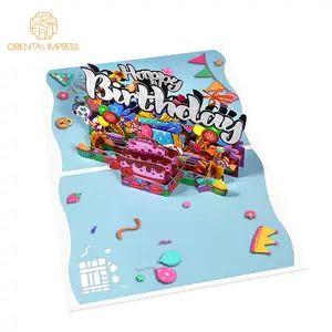 A4 Kleurrijke 3d Pop-Up Kid 'S Verjaardag Wenskaarten Met Envelop