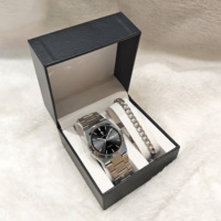 Gohuos 8807 Ensemble de mode 3 pièces : Bracelet chaîne, Boîte en cuir noir et Montre homme étanche en acier lumineux Reloj Montre