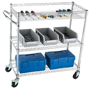 Chariot utilitaire d'atelier à usage intensif avec roues et étagères en fil métallique - Product Image 1