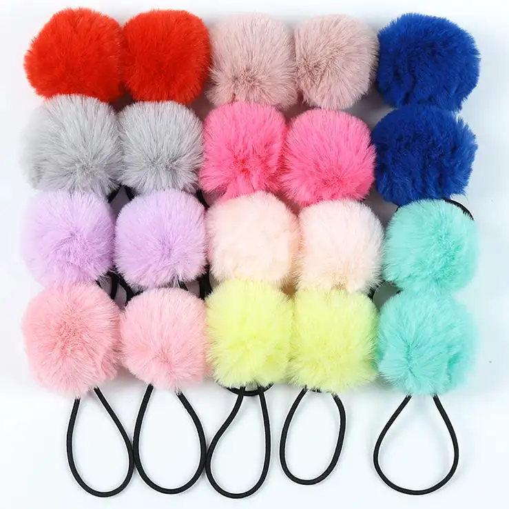 Креативный дизайн Мода Женщины Девушки резинки для волос с помпоном из искусственного меха, резинки для волос