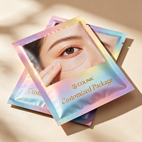 Sachet d'emballage personnalisé en aluminium holographique à trois soudures avec estampage doré pour masque oculaire et cosmétiques, expédition rapide, vente en gros