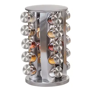 Kitchen Accessories 304 Stainless Steel Organizer Spice Bottle Rack 360 Rotating Spice Rack 8/12/16/20 Glass Spice Jar Rack