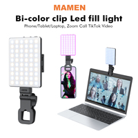 Lampe Selfie RVB à Faible MOQ, 60 LED, CRI 97+, 2000mAh, Fixation Griffe, pour Téléphone, 250lux, 2500-9500K, 5W