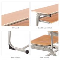 Ensemble de chaise et table d'étude ergonomiques réglables pour étudiants avec structure métallique renforcée et plateau en bois pour salle de classe