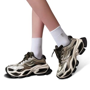 Women's Sporty Basketball-Style Casual Sports Running <b>Sneakers</b> Genuine Leather Walking <b>Shoes</b> Height Increasing Cushioning Rubber - Product Image 1