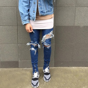 กางเกงยีนส์เดนิมทรงสกินนี่ขาดๆ สำหรับผู้ชาย ยี่ห้อไม่ระบุ ผ้ายืดสูง ซิปข้างข้อเท้า - Product Image 4