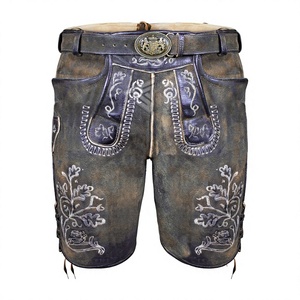 Nouvelles Lederhosen bavaroises pour hommes 2026 – Costume traditionnel d'Oktoberfest en cuir de vachette brodé - Product Image 1