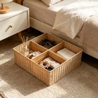 Panier de rangement en rotin plastique à 4 sections avec cadre en fer, organisateur de placard polyvalent pour chaussettes, sous-vêtements et petits accessoires