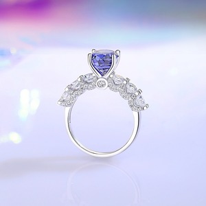 Damen 925 Sterling Silber 8*10mm Rosa Blau Iced Out Ovaler Zirkonia <span class=keywords><strong>Ring</strong></span> Verlobungs-Hochzeits-Labordiamant Luxus-Ringe Schmuck - Product Image 2