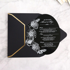 Carte de menu en acrylique avec fleur en feuille d'aluminium blanche, design luxueux et forme créative, couleur personnalisée, invitations de <span class=keywords><strong>mariage</strong></span> classiques en acrylique noir - Product Image 6